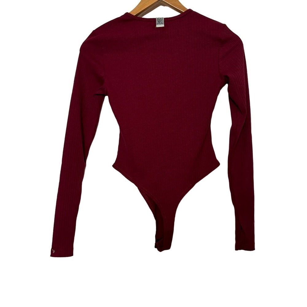 The Giving Movement Bodysuit Ribbed Long Sleeve Maroon Burgundy Size S — image 2 of 8